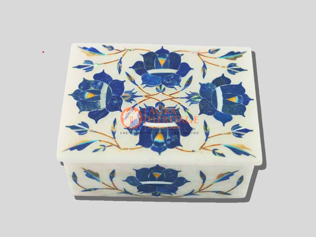 Marble Vintage Box Lapis Pietradura Floral Art